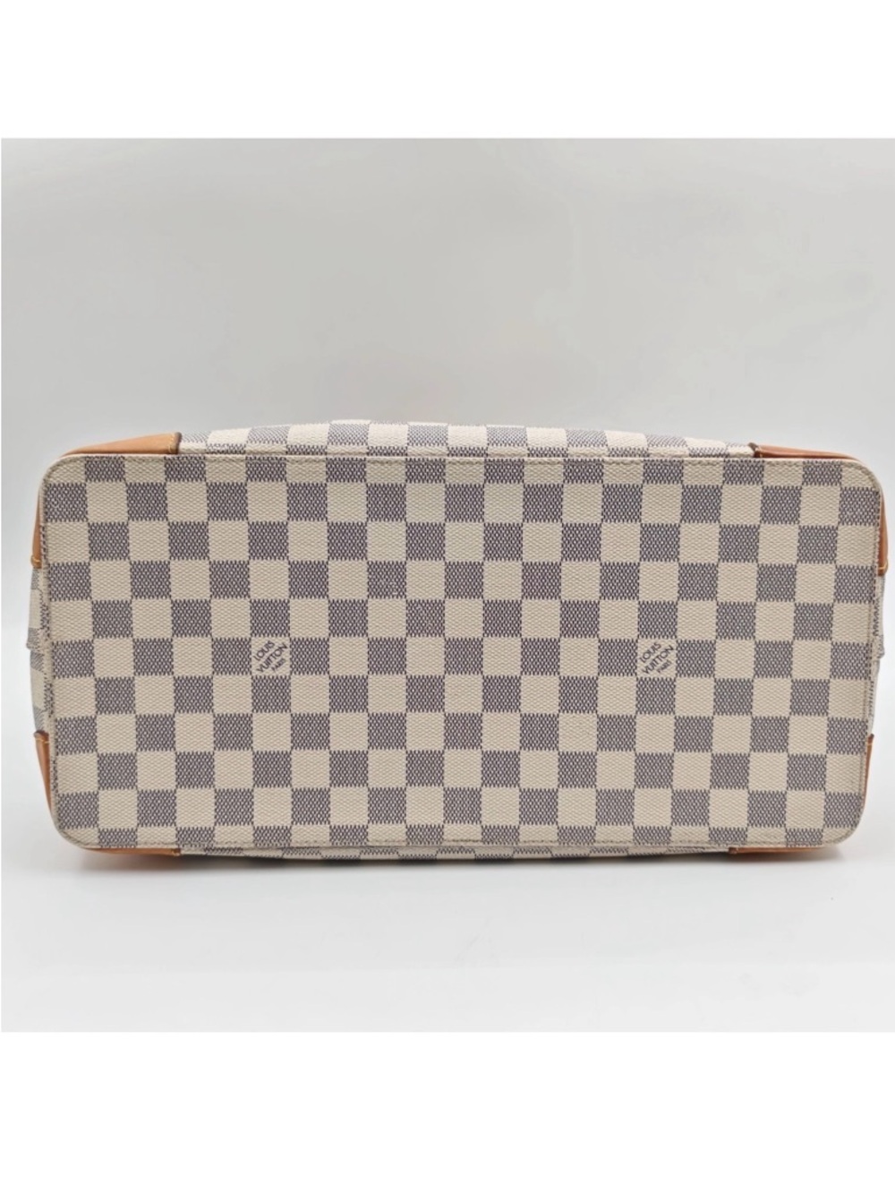 Louis Vuitton Damier Azur Check Canvas Tote with Tan Leather & Gold Hardware - Picture 12 of 14